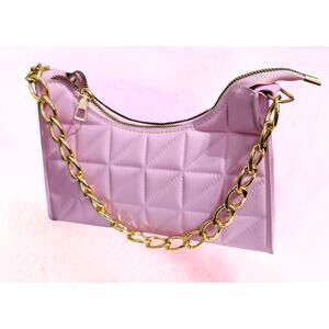 Purse Women Pink Square Pattern with Gold Chain Handle